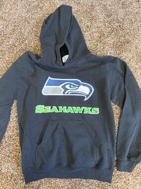 Gildan Black Seahawks Hoodie with Blue, Green and White Logo
